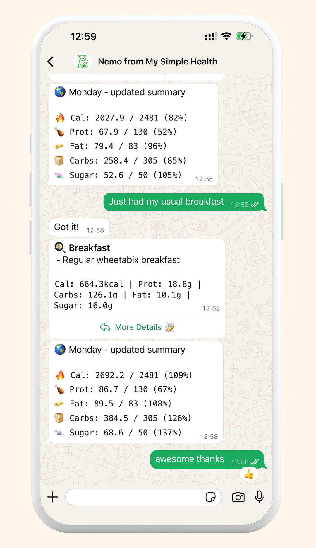 Text a regular meal, get the calorie breakdown