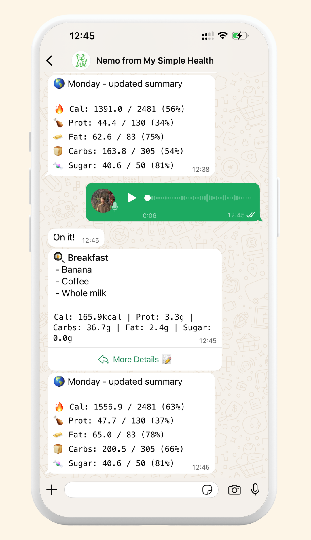 Send a voice note, get the calorie breakdown